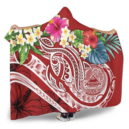 Polynesian American Samoa Hooded Blanket - Summer Plumeria (Red)