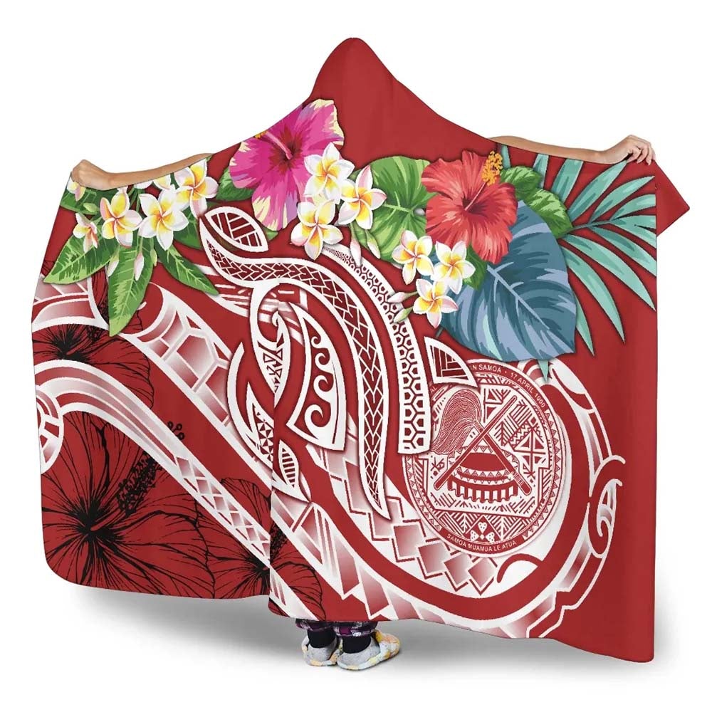 Polynesian American Samoa Hooded Blanket - Summer Plumeria (Red)