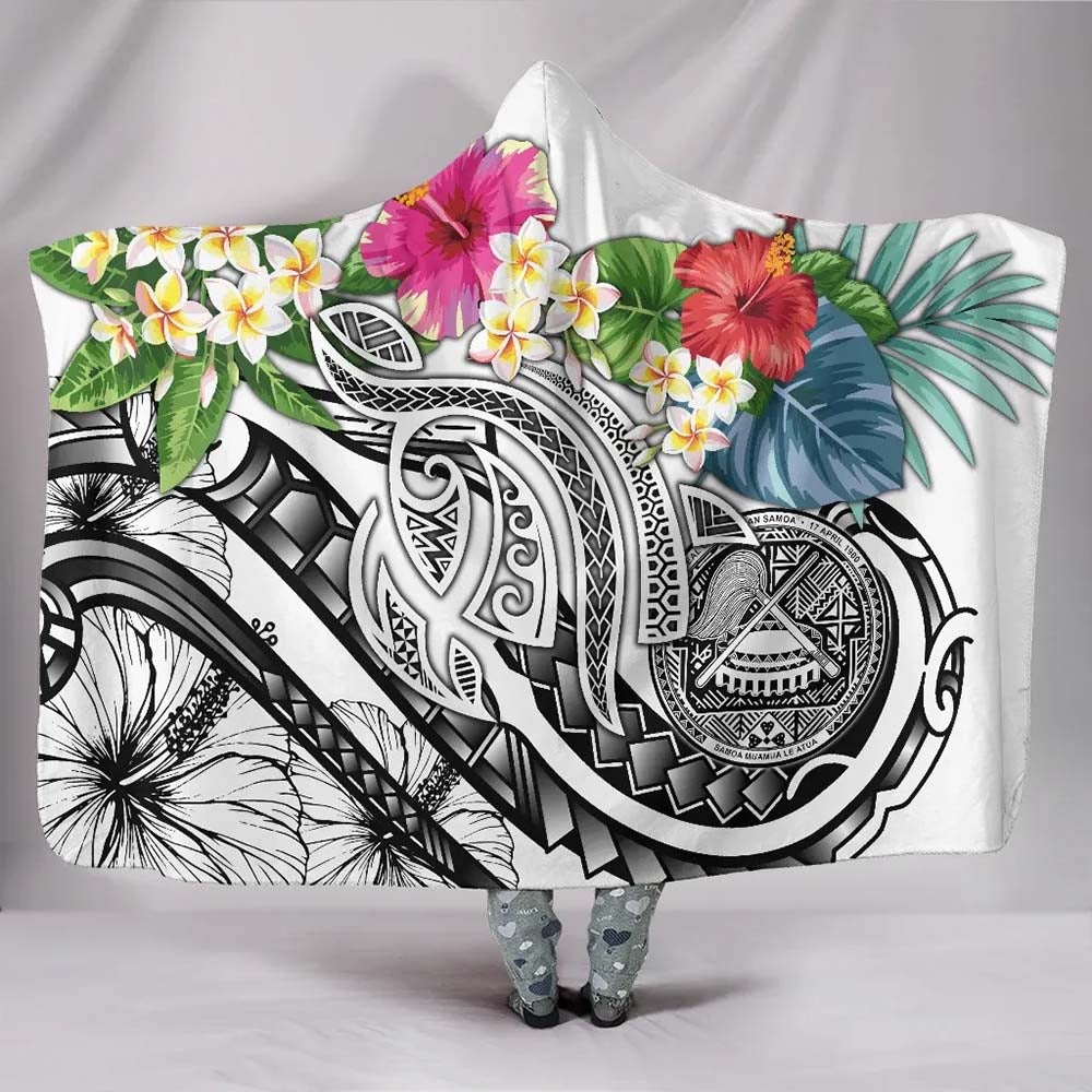 Polynesian American Samoa Hooded Blanket - Summer Plumeria (White)
