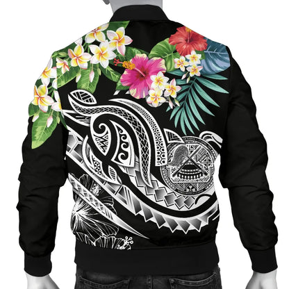 Polynesian American Samoa Bomber Jacket - Summer Plumeria (Black)