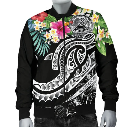 Polynesian American Samoa Bomber Jacket - Summer Plumeria (Black)