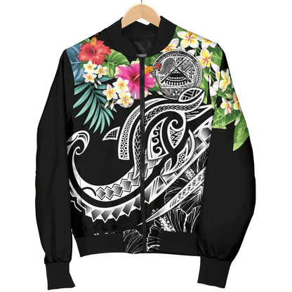 Polynesian American Samoa Bomber Jacket - Summer Plumeria (Black)