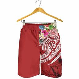 Polynesian American Samoa Men Shorts - Summer Plumeria (Red)