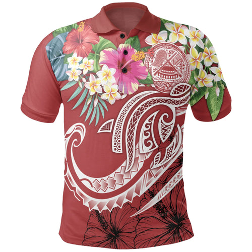 Polynesian American Samoa Polo Shirt - Summer Plumeria (Red)