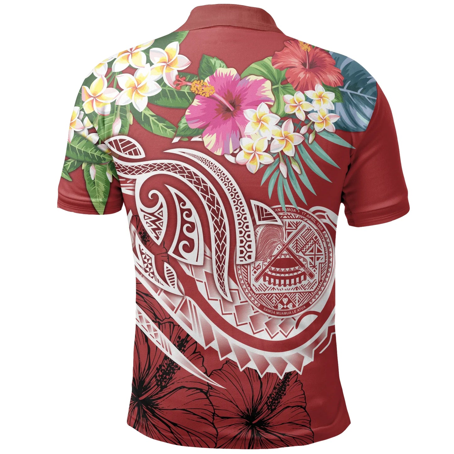Polynesian American Samoa Polo Shirt - Summer Plumeria (Red)