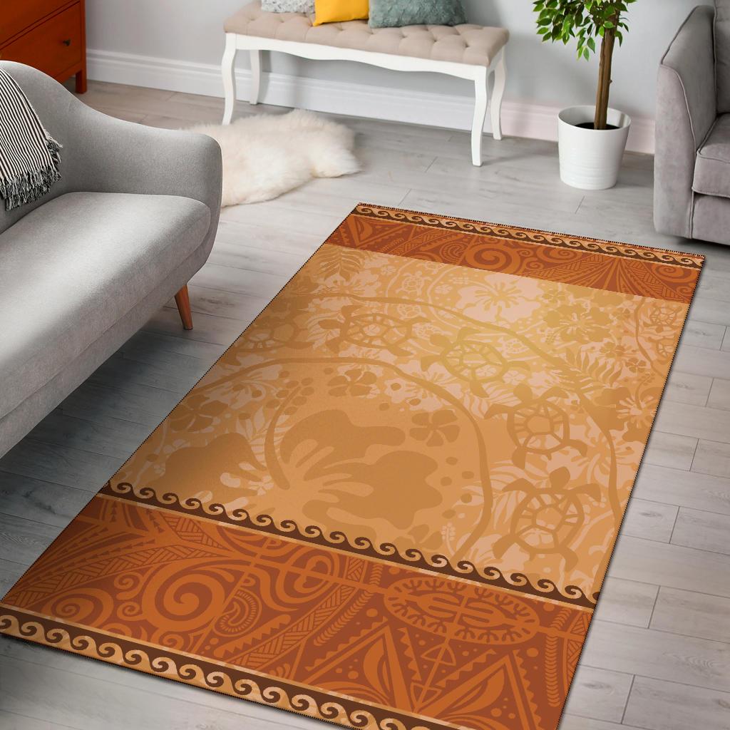 Polynesian Area Rug - Hibiscus And Turtle Vintage Pattern