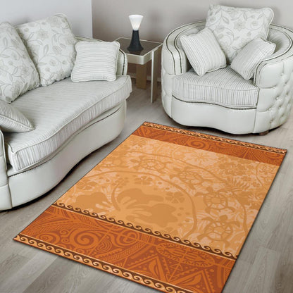 Polynesian Area Rug - Hibiscus And Turtle Vintage Pattern