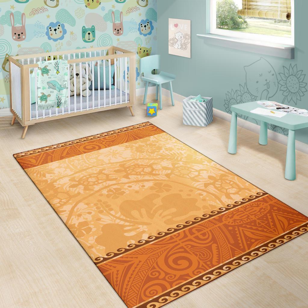 Polynesian Area Rug - Hibiscus And Turtle Vintage Pattern