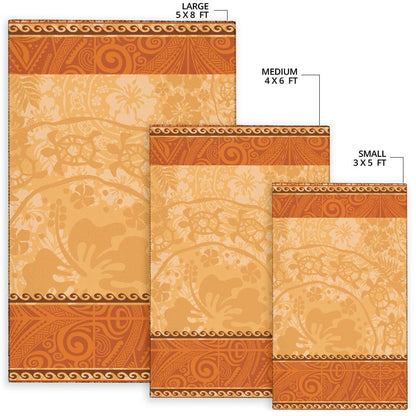 Polynesian Area Rug - Hibiscus And Turtle Vintage Pattern