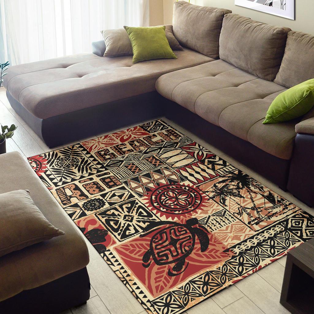 Hawaii Polynesian Area Rug - Hawaiian Style Tribal Fabric Patchwork