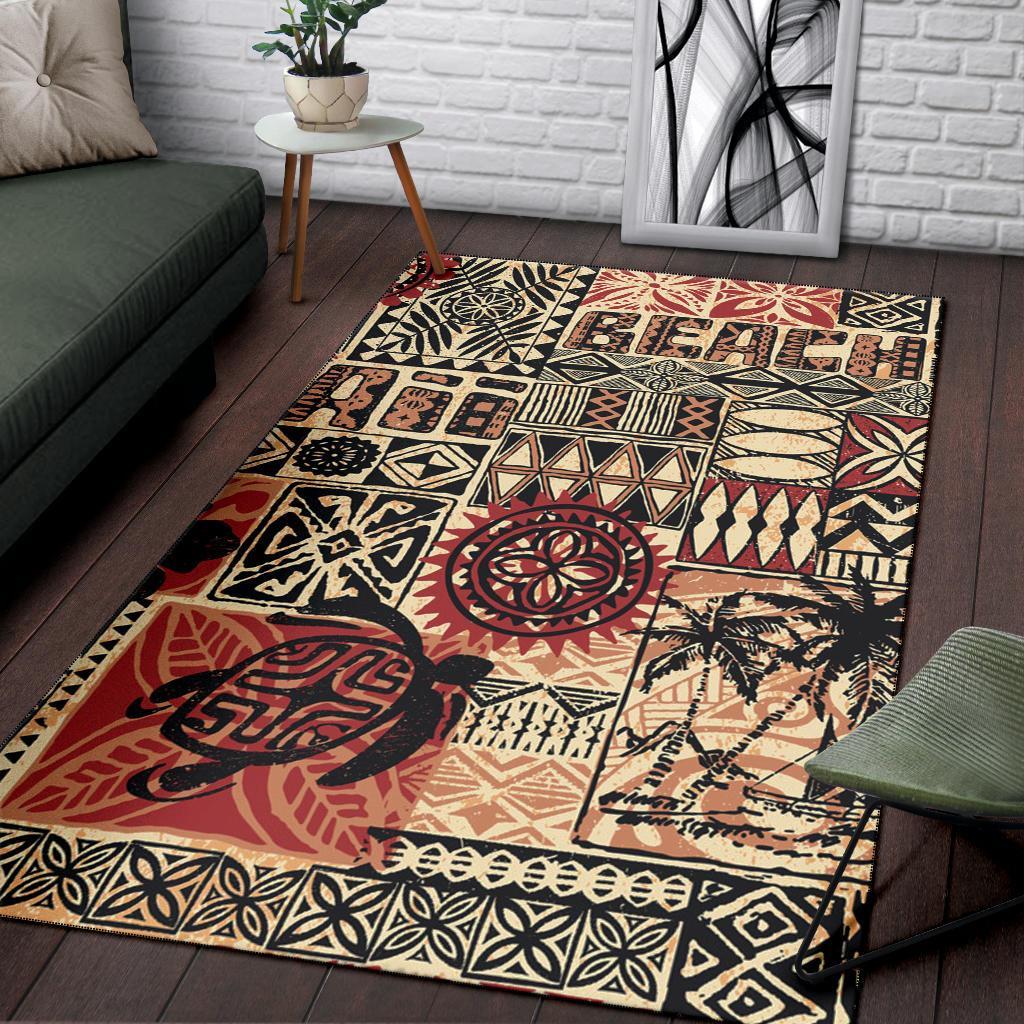 Hawaii Polynesian Area Rug - Hawaiian Style Tribal Fabric Patchwork