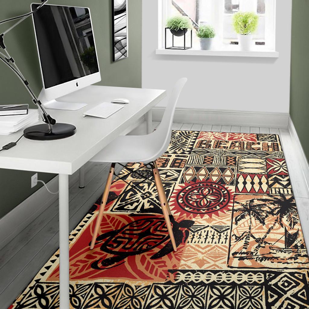 Hawaii Polynesian Area Rug - Hawaiian Style Tribal Fabric Patchwork