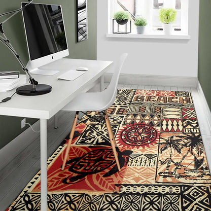 Hawaii Polynesian Area Rug - Hawaiian Style Tribal Fabric Patchwork