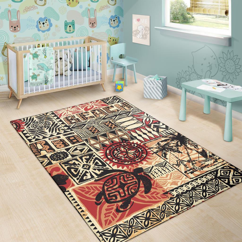 Hawaii Polynesian Area Rug - Hawaiian Style Tribal Fabric Patchwork