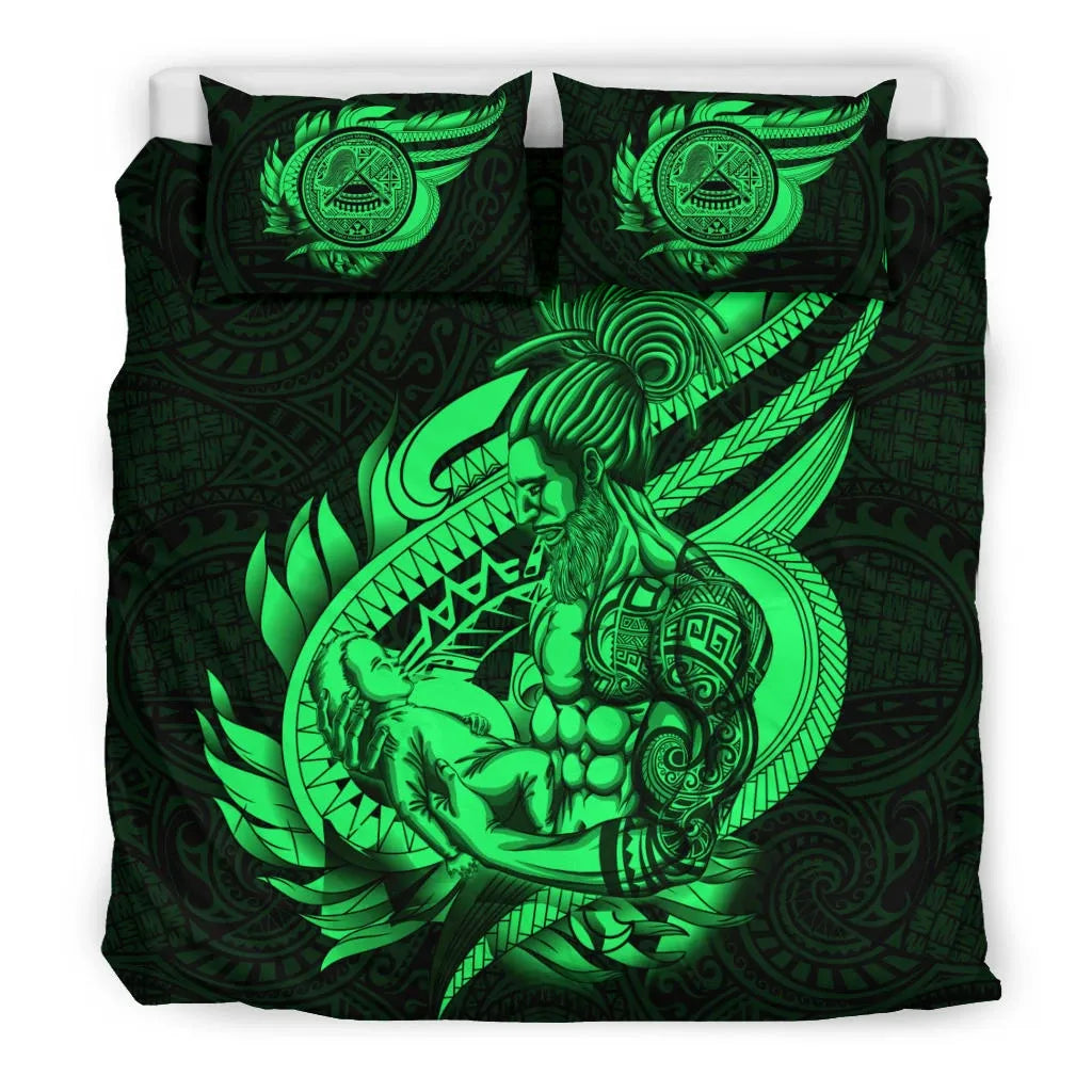 Polynesian Bedding Set - American Samoa Duvet Cover Set Father And Son Green