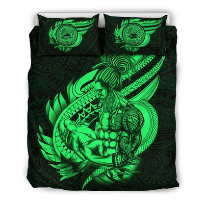 Polynesian Bedding Set - American Samoa Duvet Cover Set Father And Son Green