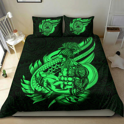 Polynesian Bedding Set - American Samoa Duvet Cover Set Father And Son Green