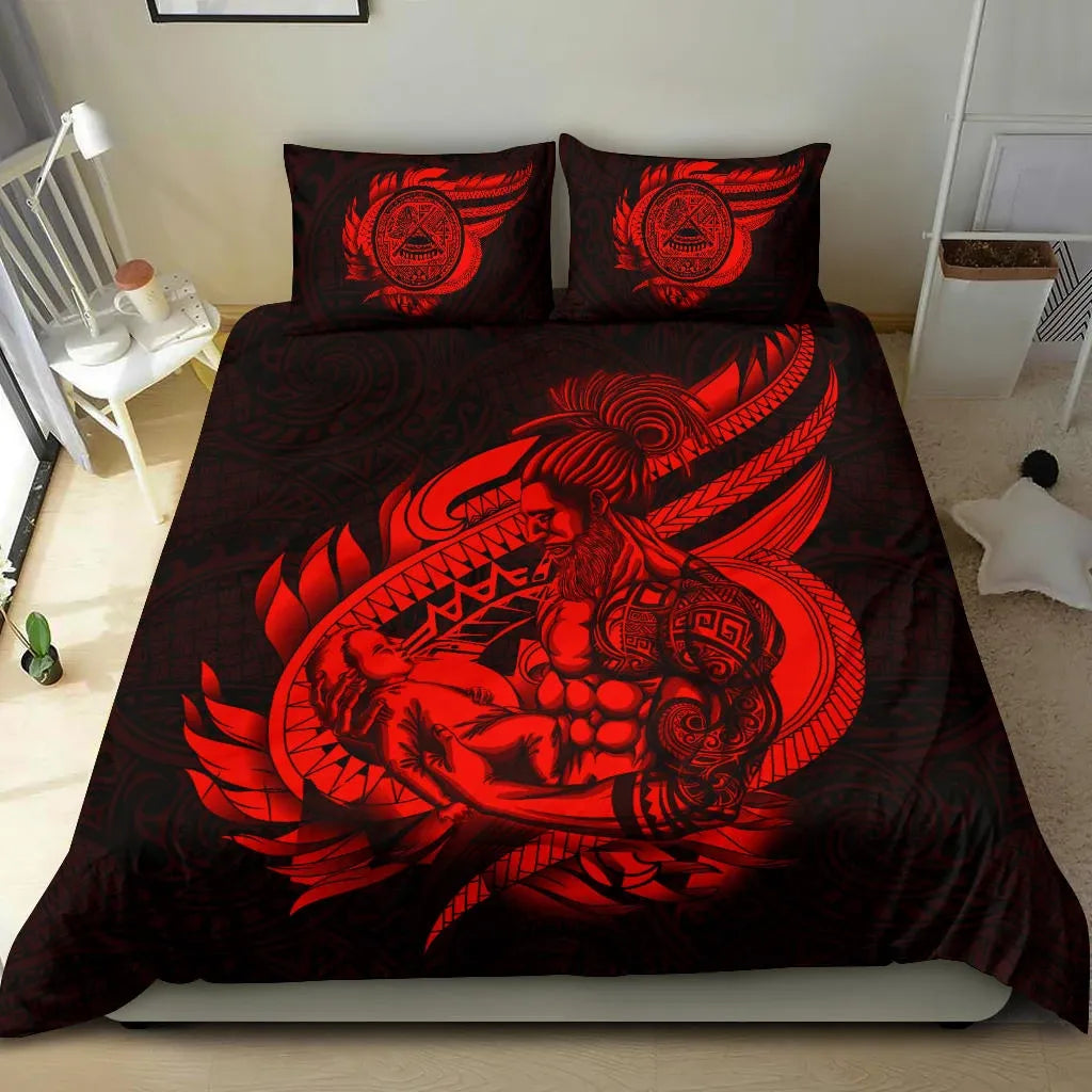 Polynesian Bedding Set - American Samoa Duvet Cover Set Father And Son Red