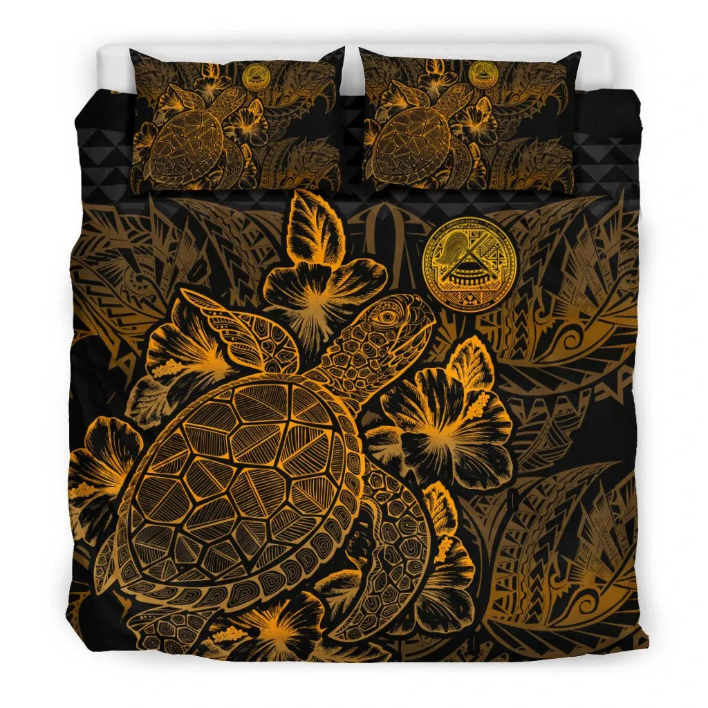 Polynesian Bedding Set - American Samoa Duvet Cover Set Gold Color
