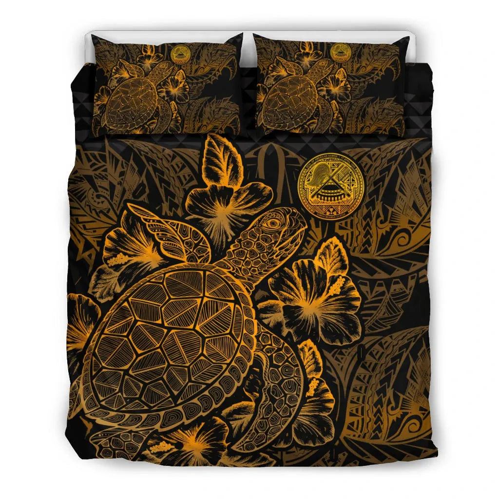 Polynesian Bedding Set - American Samoa Duvet Cover Set Gold Color