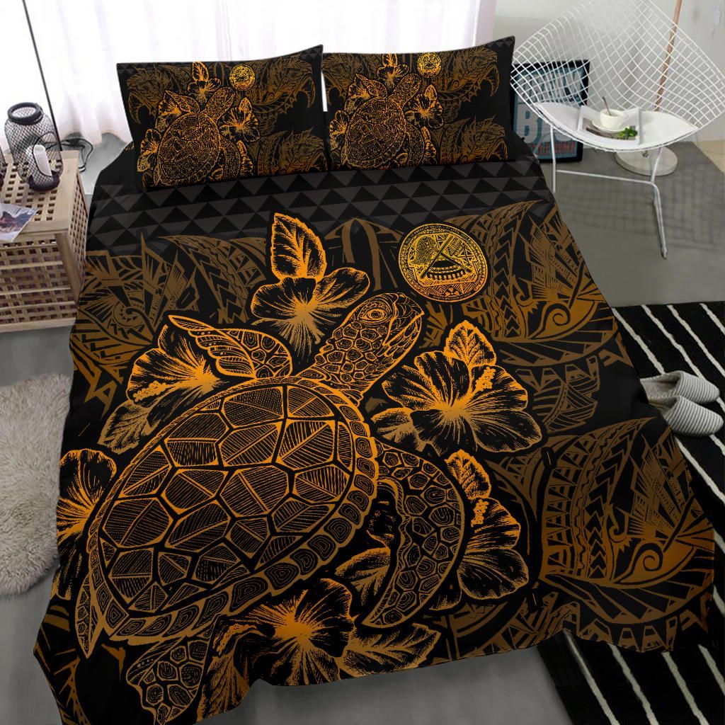 Polynesian Bedding Set - American Samoa Duvet Cover Set Gold Color