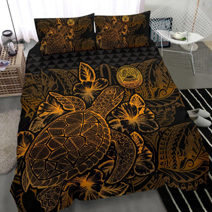 Polynesian Bedding Set - American Samoa Duvet Cover Set Gold Color