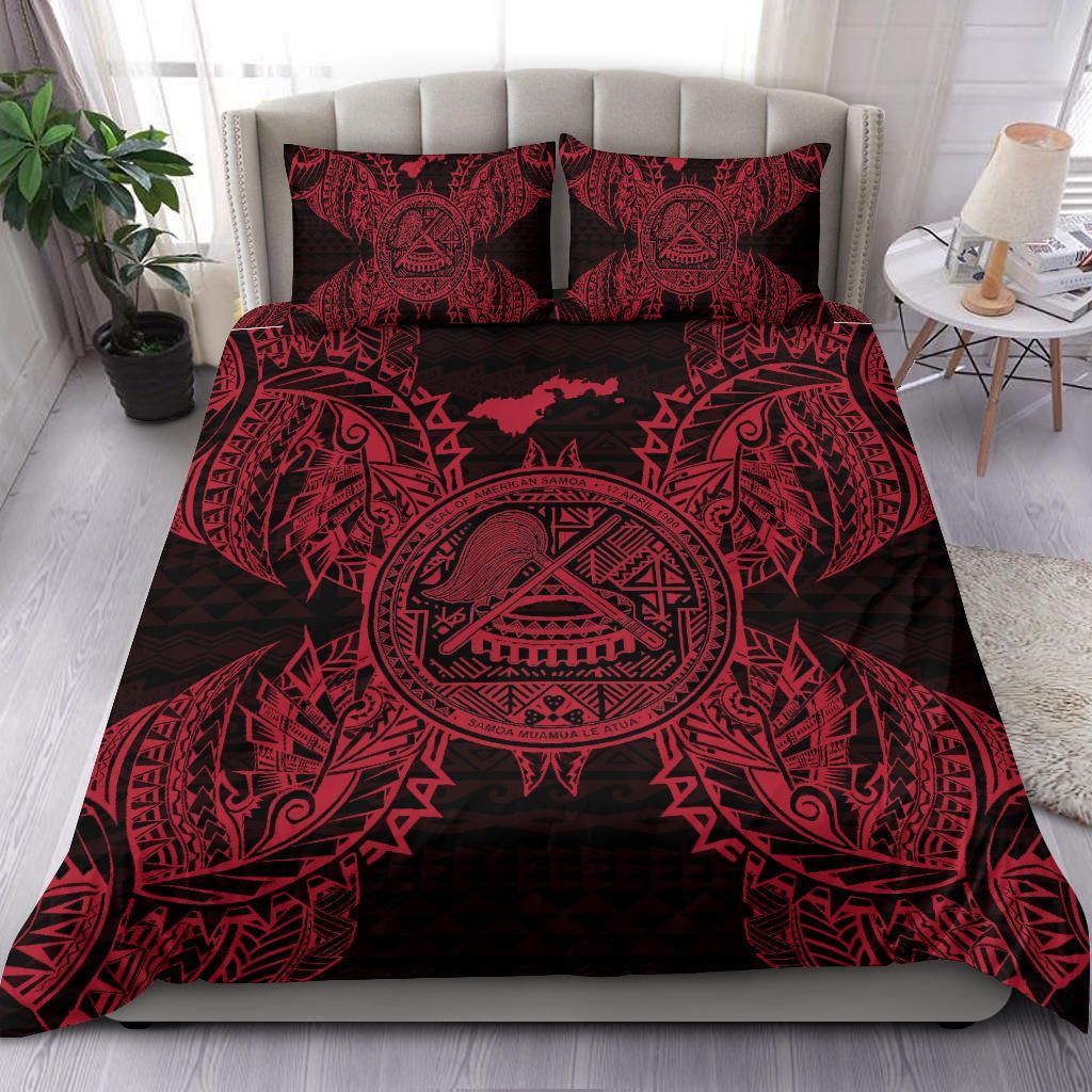 Polynesian Bedding Set - American Samoa Duvet Cover Set Map Red