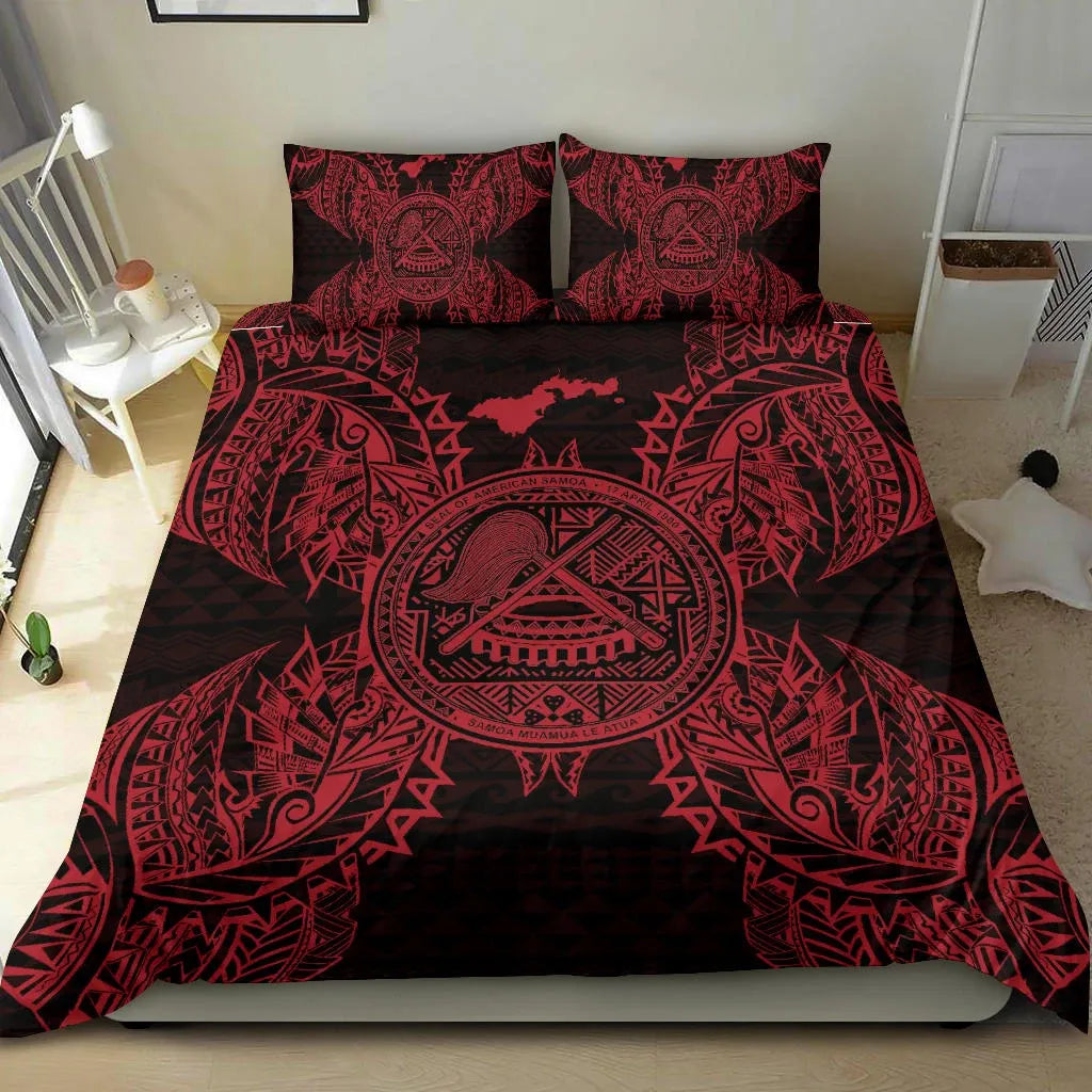 Polynesian Bedding Set - American Samoa Duvet Cover Set Map Red