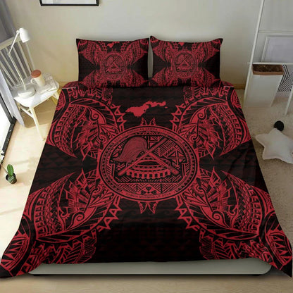 Polynesian Bedding Set - American Samoa Duvet Cover Set Map Red