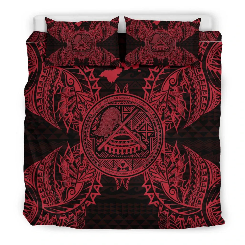 Polynesian Bedding Set - American Samoa Duvet Cover Set Map Red