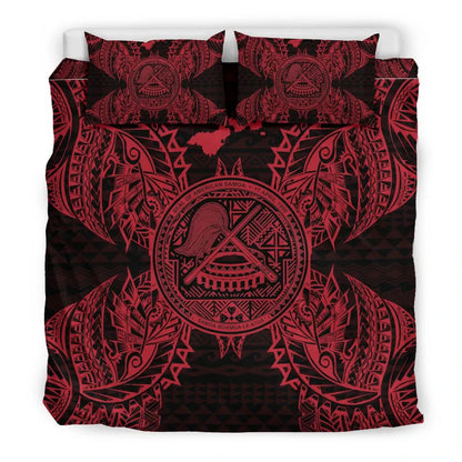 Polynesian Bedding Set - American Samoa Duvet Cover Set Map Red