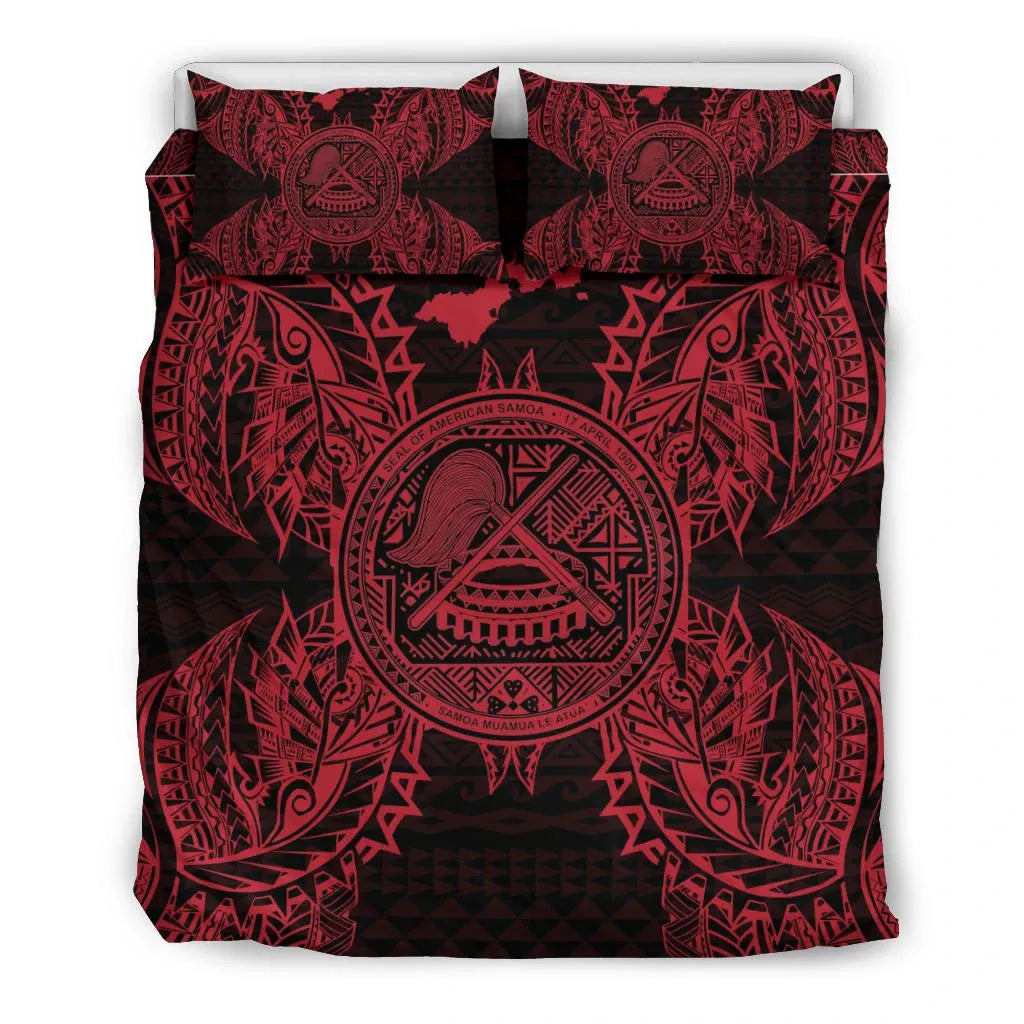 Polynesian Bedding Set - American Samoa Duvet Cover Set Map Red