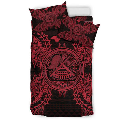 Polynesian Bedding Set - American Samoa Duvet Cover Set Map Red
