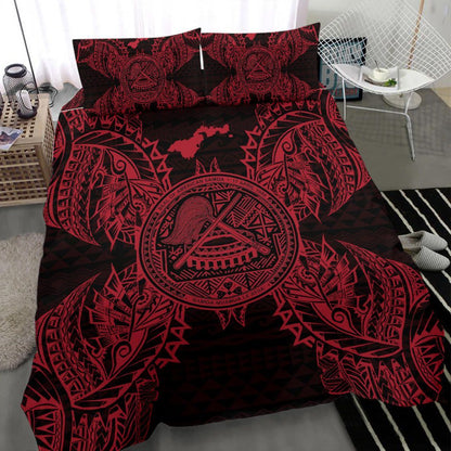 Polynesian Bedding Set - American Samoa Duvet Cover Set Map Red