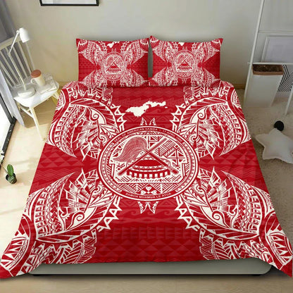 Polynesian Bedding Set - American Samoa Duvet Cover Set Map Red White