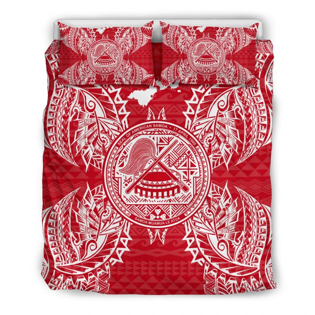 Polynesian Bedding Set - American Samoa Duvet Cover Set Map Red White