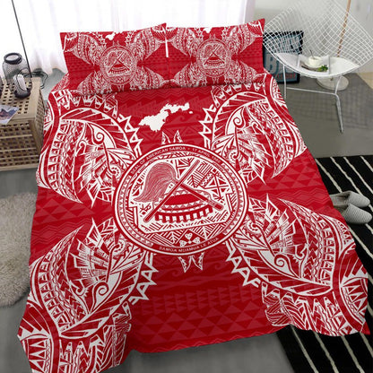 Polynesian Bedding Set - American Samoa Duvet Cover Set Map Red White