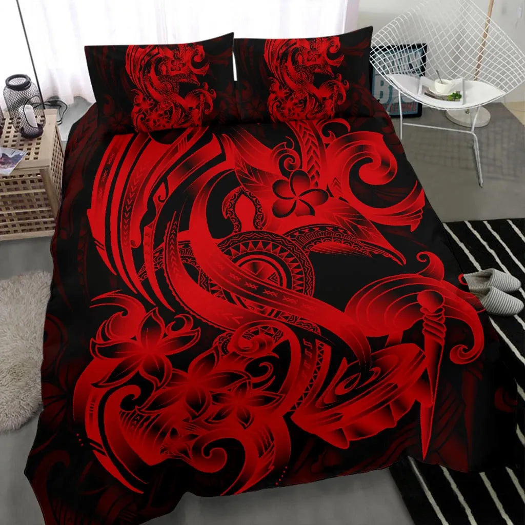 Polynesian Bedding Set - American Samoa Duvet Cover Set Red Turtle