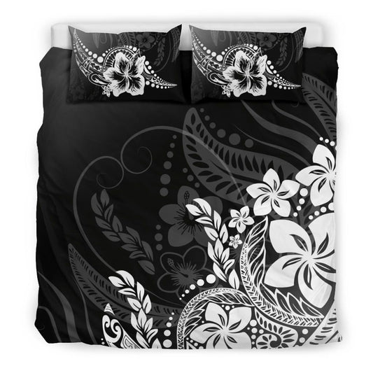 Polynesian Duvet Cover Set - Black Hibiscus Style
