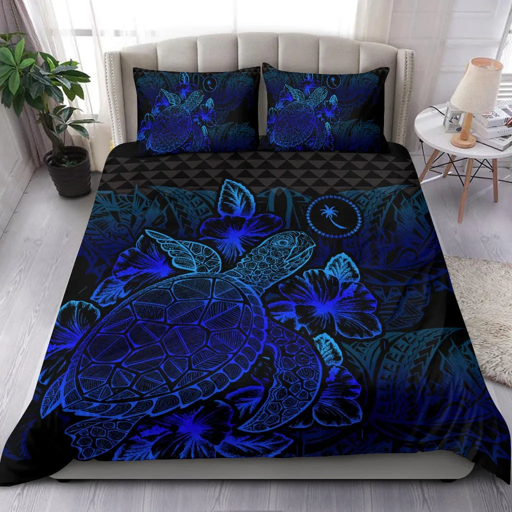 Polynesian Bedding Set - Chuuk Duvet Cover Set Blue Color