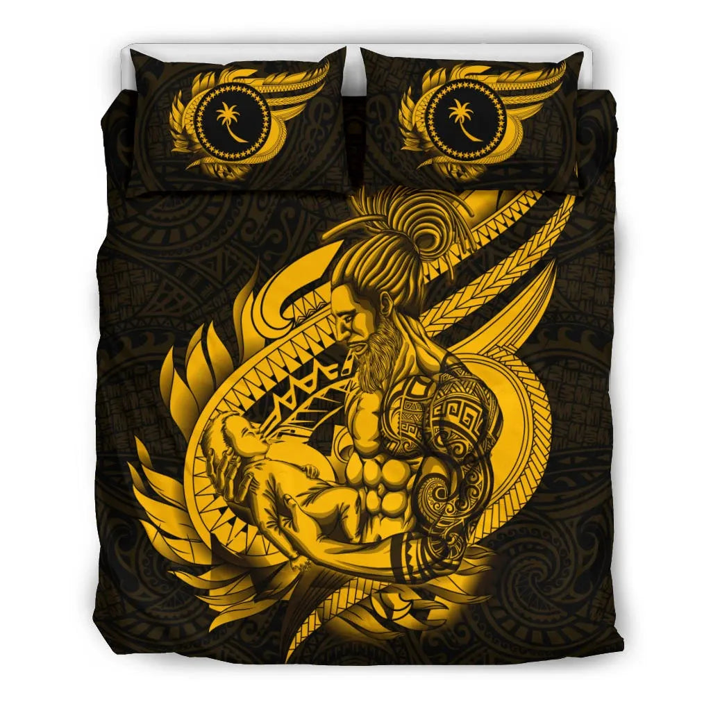 Polynesian Bedding Set - Chuuk Duvet Cover Set Father And Son Gold