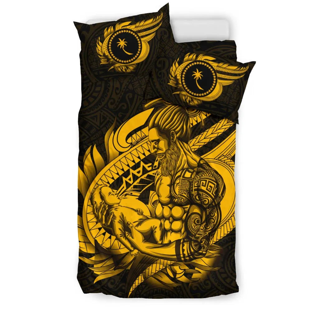 Polynesian Bedding Set - Chuuk Duvet Cover Set Father And Son Gold