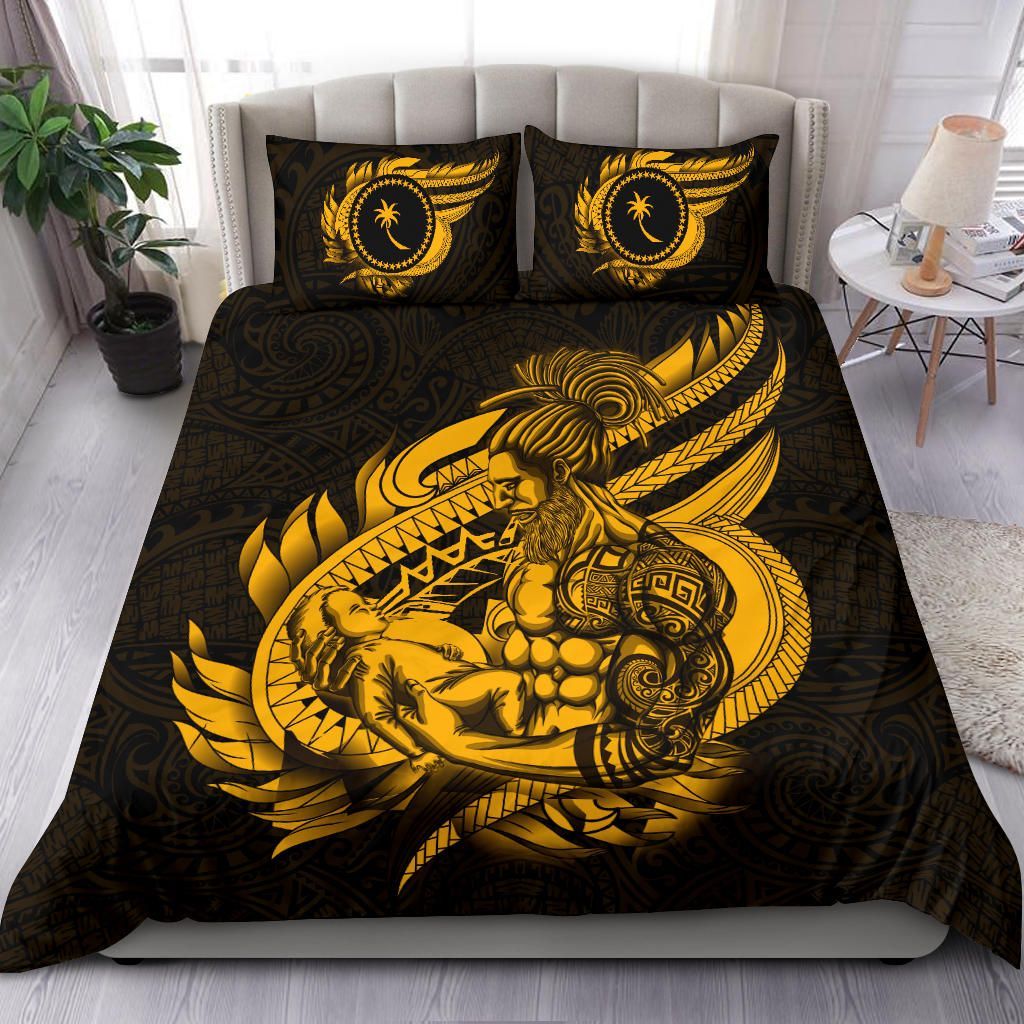 Polynesian Bedding Set - Chuuk Duvet Cover Set Father And Son Gold