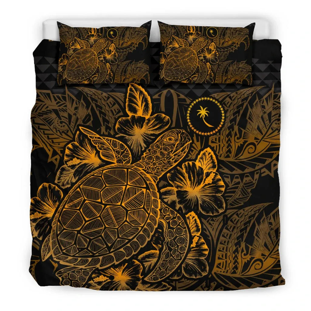 Polynesian Bedding Set - Chuuk Duvet Cover Set Gold Color