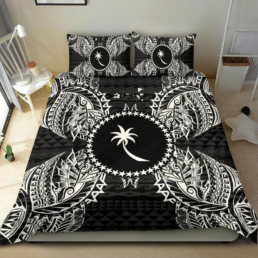 Polynesian Bedding Set - Chuuk Duvet Cover Set Map Black