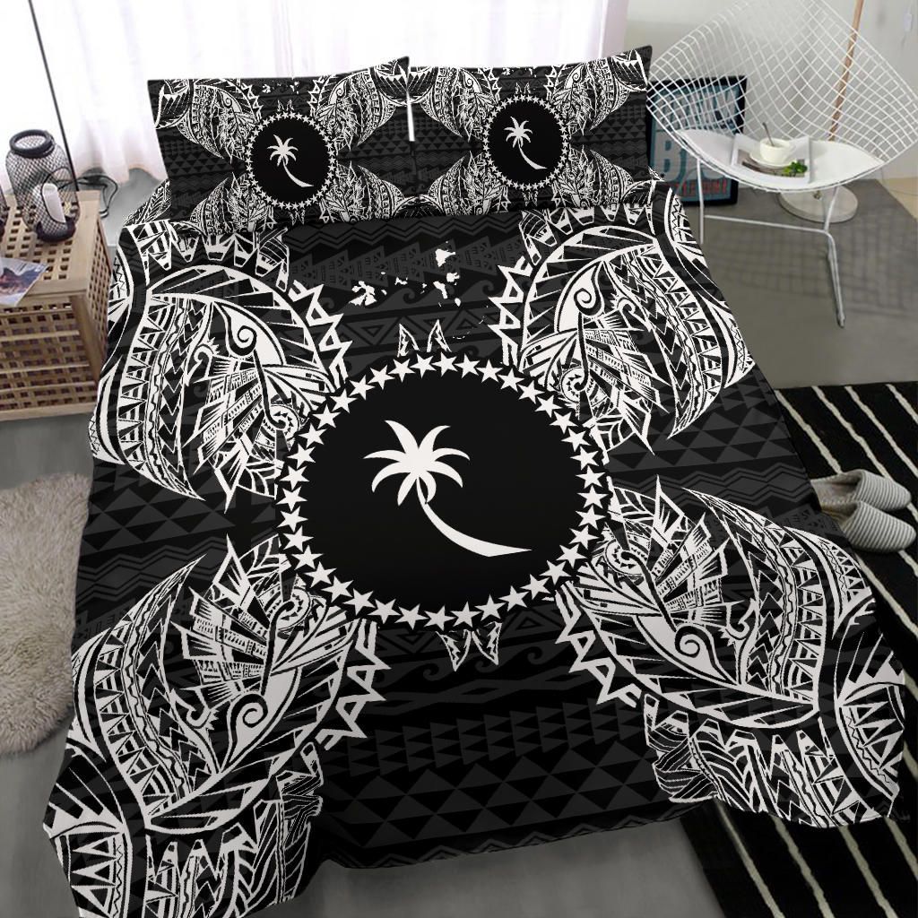 Polynesian Bedding Set - Chuuk Duvet Cover Set Map Black
