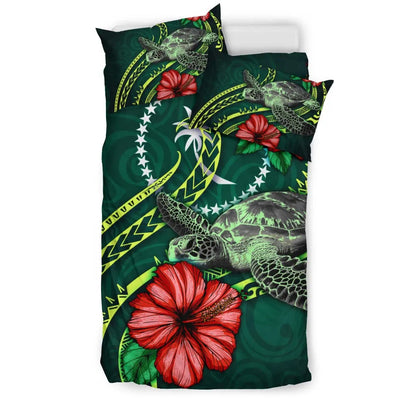 Polynesian Bedding Set - Chuuk Micronesia Duvet Cover Set Green Turtle Hibiscus