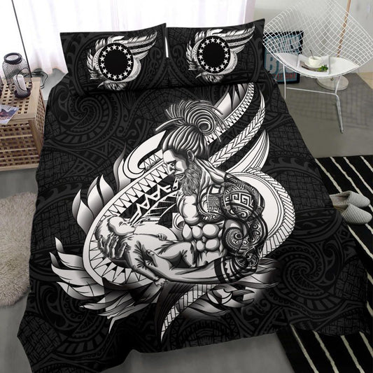 Polynesian Bedding Set - Cook Islands Duvet Cover Set Father And Son Black