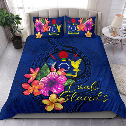 Polynesian Bedding Set - Cook Islands Duvet Cover Set Floral With Seal Blue
