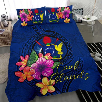 Polynesian Bedding Set - Cook Islands Duvet Cover Set Floral With Seal Blue